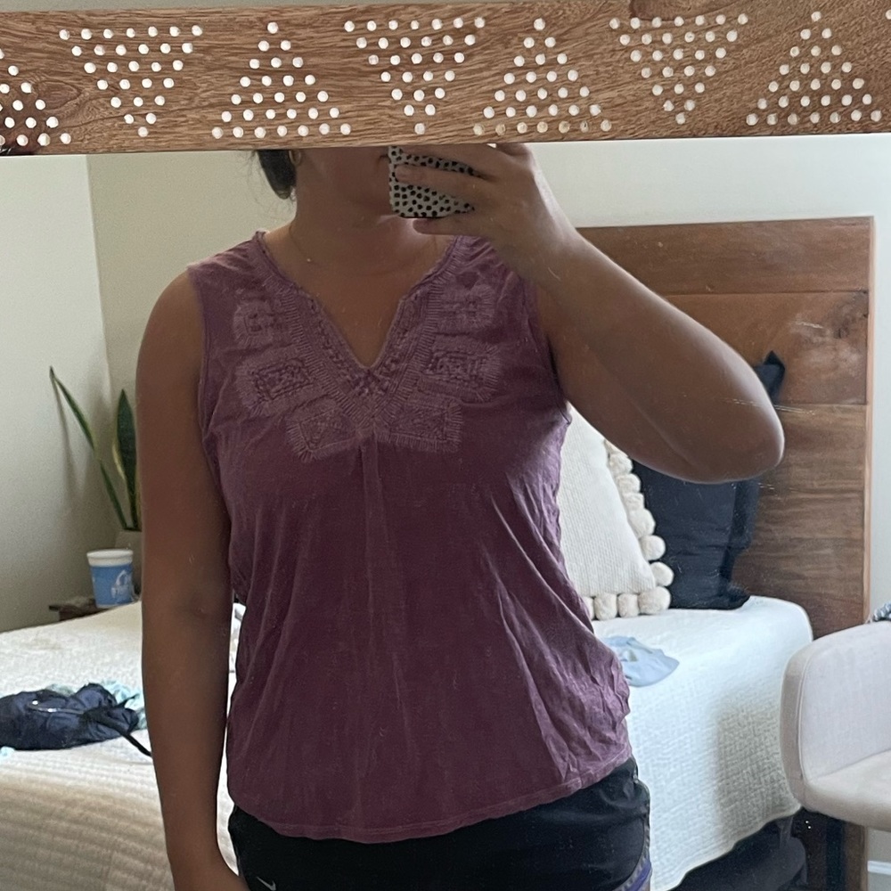 lucky brand tank with sewn details around the neck